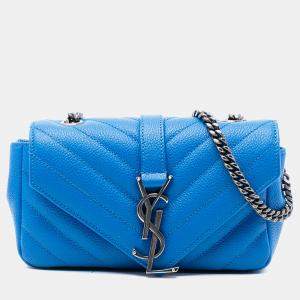 مملوكة مسبقًا Saint Laurent Paris Blue Baby Grained Calfskin Chevron Classic Monogram Chain Bag