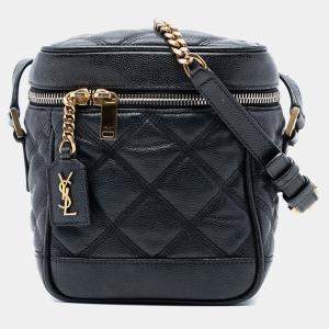 مملوكة مسبقًا Saint Laurent Paris Black Grain de Poudre Quilted 80s Vanity Bag