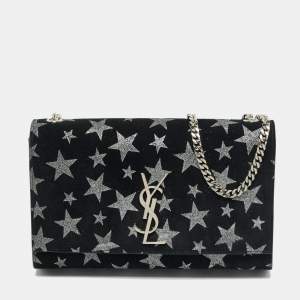 Pre Owned Saint Laurent Kate Medium Black/Silver Star Suede Shoulder Bag