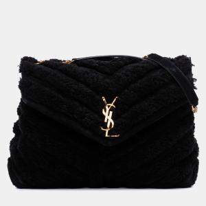 مملوكة مسبقًا Saint Laurent Paris Black Medium Shearling Loulou Shoulder Bag