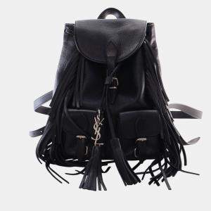 مملوكة مسبقًا Saint Laurent Paris Black Small Calfskin Fringe Festival Backpack