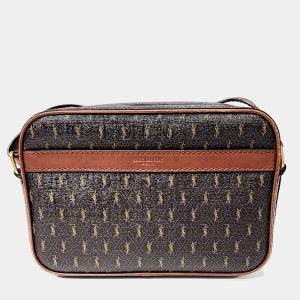 Pre Owned حقيبة كروس بودي سان لوران باريس لو مونوغرام PVC بني للكاميرا