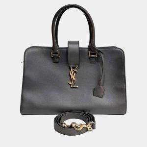 Pre Owned حقيبة يد سان لوران باريس مونوغرام كاباس متوسطة جلد رمادية