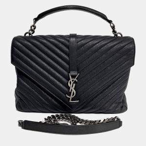 Pre Owned حقيبة سلسلة مونوغرام كلاسيكية جلدية سوداء سان لوران باريس كلية