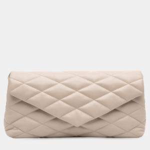 Pre Owned Saint Laurent Paris Brown Large Quilted Lambskin Sade Clutch