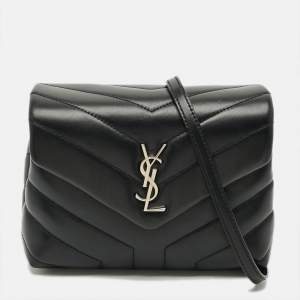 Pre Owned Saint Laurent Toy Loulou Black Matelassé Leather Crossbody Bag