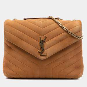 مملوكة مسبقًا Saint Laurent Paris Brown Medium Matelasse Suede Monogram LouLou Chain Bag