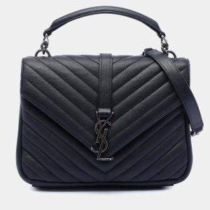 مملوكة مسبقًا Saint Laurent Paris Black Medium Chevron Sheepskin Monogram College Satchel