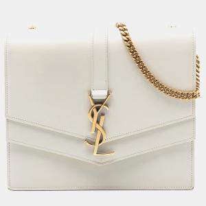 مملوكة مسبقًا Saint Laurent Paris White Medium Leather Monogram Sulpice Crossbody