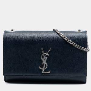 مملوكة مسبقًا Saint Laurent Paris Blue Medium Grain De Poudre Monogram Kate Crossbody