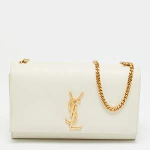Pre Owned Saint Laurent Kate Medium White Leather Shoulder Bag