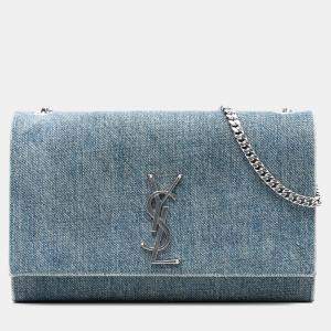 مملوكة مسبقًا Saint Laurent Paris Blue Medium Denim Monogram Kate Crossbody