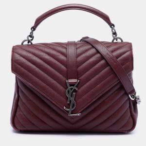 مملوكة مسبقًا Saint Laurent Paris Red Medium Chevron Sheepskin Monogram College Satchel
