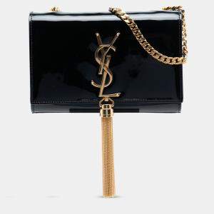 مملوكة مسبقًا Saint Laurent Paris Black Small Patent Monogram Kate Tassel Crossbody