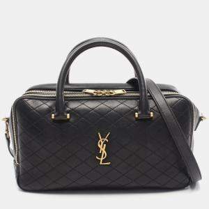 Pre Owned Yves Saint Laurent Saint Laurent Paris Rear Duffle Handbag Leather Black