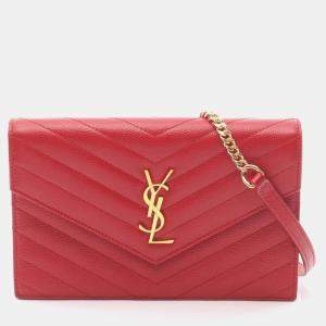 مملوكة مسبقًا Yves Saint Laurent Saint Laurent Paris Cassandra Envelope Shoulder Bag Leather Red