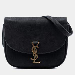 Pre Owned Saint Laurent Paris Black Medium Croc Embossed Nubuck Monogram Kaia Crossbody