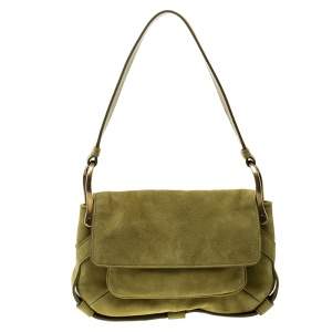 Pre Owned Yves Saint Laurent Green Suede Shoulder Bag