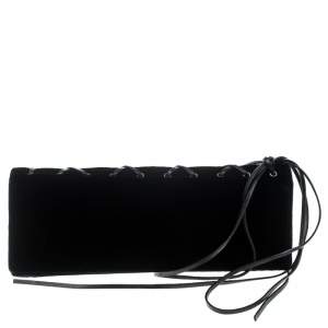 Pre Owned Yves Saint Laurent Black Velvet Lace Up Clutch