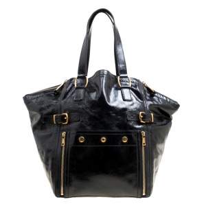 Pre Owned Yves Saint Laurent Black Patent Leather Large Downtown Tote