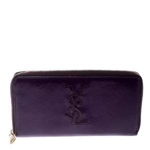 Pre Owned Yves Saint Laurent Purple Patent Leather Belle de Jour Zip Around Wallet