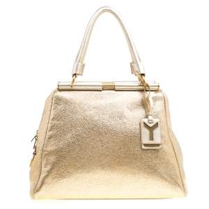 Pre Owned Yves Saint Laurent Gold Leather Medium Majorelle Tote