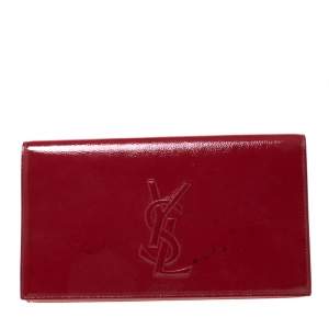 Pre Owned Yves Saint Laurent Red Patent Leather Belle De Jour Flap Clutch