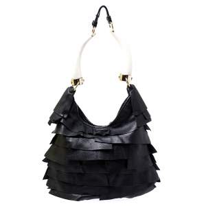 Saint Laurent Paris Black Ruffle Leather St Tropez Horn Hobo