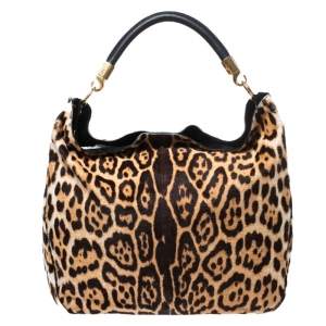 Saint Laurent Paris Leopard Print Calf Hair Large Roady Hobo
