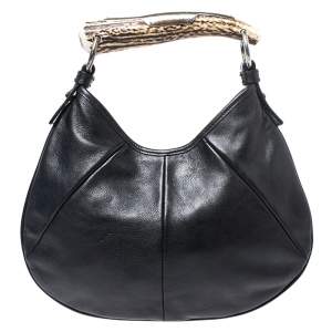Pre Owned Yves Saint Laurent Black Leather Mini Mombasa Hobo