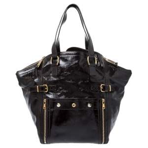 Pre Owned حقيبة يد سان لوران باريس داونتاون متوسطة جلد لامع بني