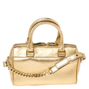 Saint Laurent Paris Metallic Gold Leather Classic Duffel Bag
