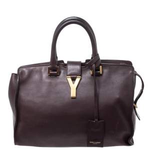 مملوكة مسبقًا Saint Laurent Burgundy Leather Small Cabas Y-Ligne Tote