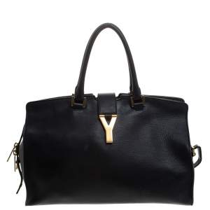 مملوكة مسبقًا Saint Laurent Black Leather Medium Cabas Y-Ligne Tote