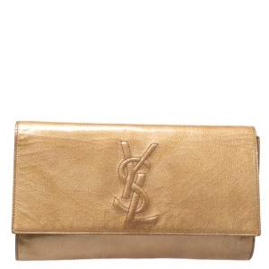 Pre Owned Yves Saint Laurent Light Yellow Patent Leather Belle De Jour Clutch