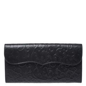 محفظة كونتينينتال سان لوران باريس جلد منقش سوداء