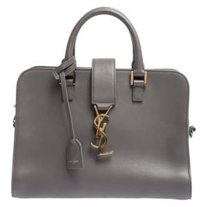 مملوكة مسبقًا Saint Laurent Grey Leather Baby Monogram Cabas Tote