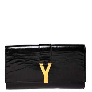 Pre Owned Saint Laurent Black Patent Leather Y-Ligne Clutch