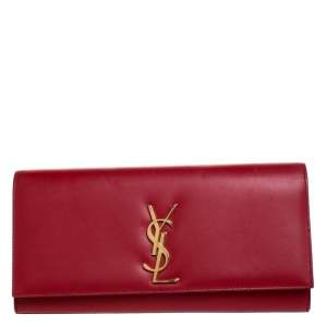 Pre Owned Saint Laurent Red Leather Kate Monogram Clutch