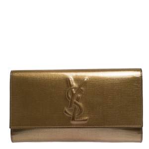 Pre Owned Saint Laurent Gold Patent Leather Belle De Jour Flap Clutch