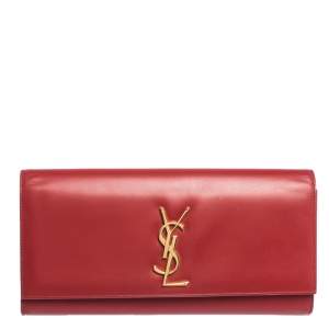 Pre Owned Saint Laurent Red Leather Cassandre Clutch