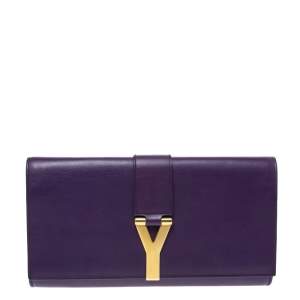Pre Owned Saint Laurent Paris Purple Leather Large Chyc Clutch