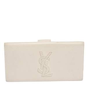 Pre Owned Yves Saint Laurent White Leather Belle De Jour Flap Wallet