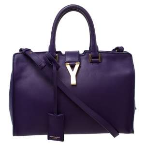 Pre Owned Saint Laurent Paris Purple Leather Small Cabas Ligne Y Tote