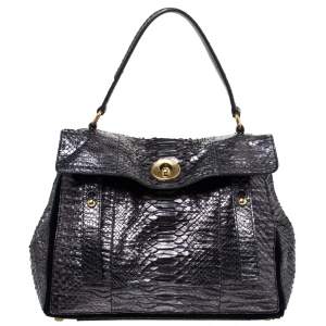 Pre Owned Yves Saint Laurent Metallic Python and Suede Medium Muse Two Satchel