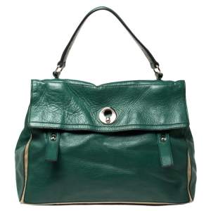 Saint Laurent Green Leather and Fabric Large Muse Two Bag