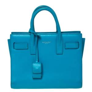Pre Owned Saint Laurent Turquoise Leather Nano Classic Sac De Jour Tote