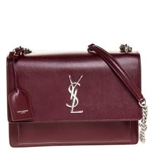 Pre Owned Saint Laurent Wine Red Leather Medium Sunset Shoulder Bag