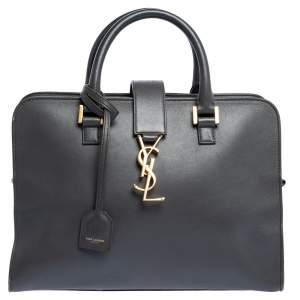 Saint Laurent Dark Grey Leather Small Cabas Chyc Tote