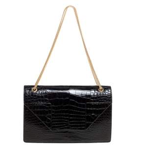 Saint Laurent Black Croc Embossed Leather Betty Shoulder Bag